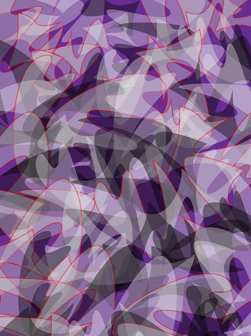 A computer-generated digital composition made of multi-colored irregular shapes.